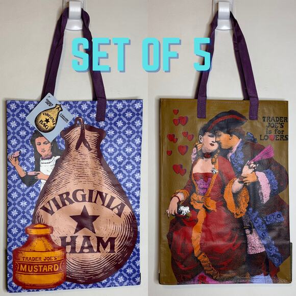 SET of 5! Trader Joe’s Virginia is for Lovers VA State Tote Bag Reusable Shopper - Picture 1 of 10